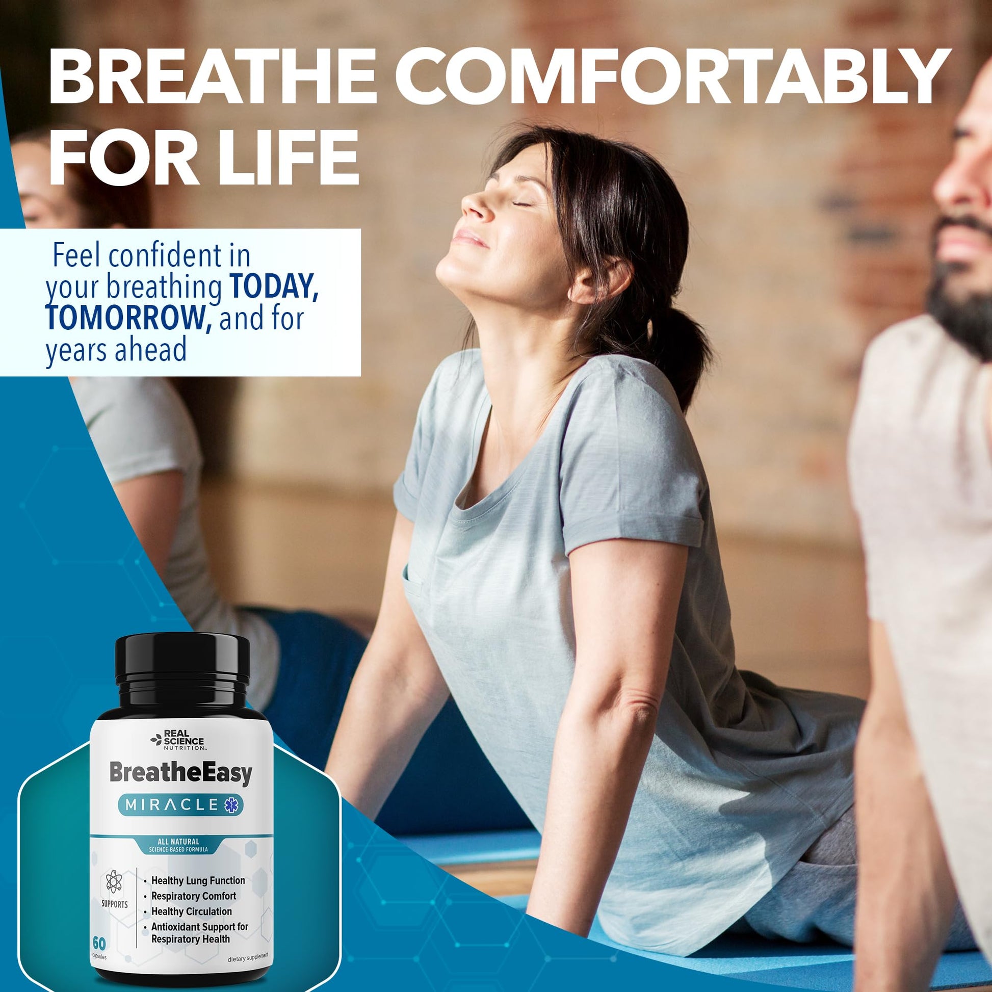 Real Science Nutrition BreatheEasy Lung Support Supplement for Lung Health & Respiratory Wellness – Lung Cleanse Formula with Vinitrox, GABA for Circulation Support - Made in USA - 60 Capsules - dailyvitalstore