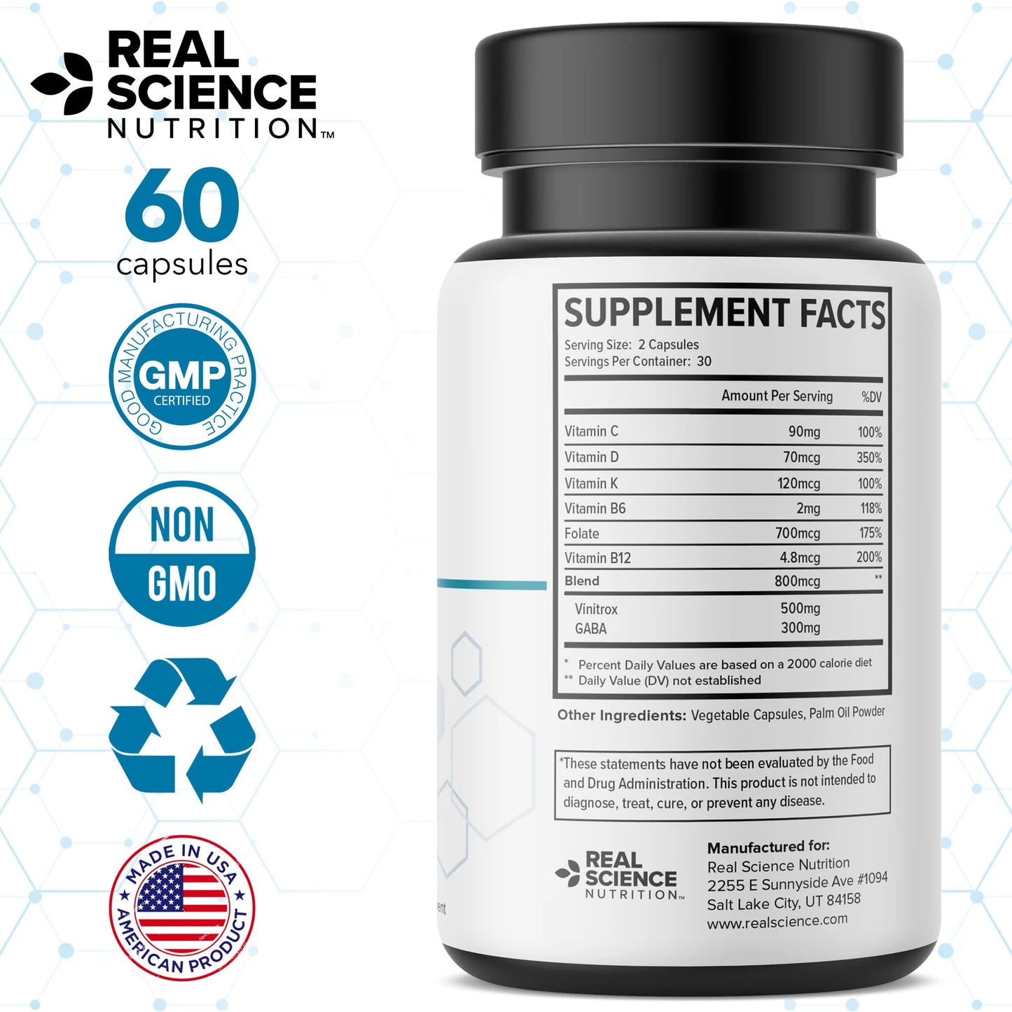 Real Science Nutrition BreatheEasy Lung Support Supplement for Lung Health & Respiratory Wellness – Lung Cleanse Formula with Vinitrox, GABA for Circulation Support - Made in USA - 60 Capsules - dailyvitalstore