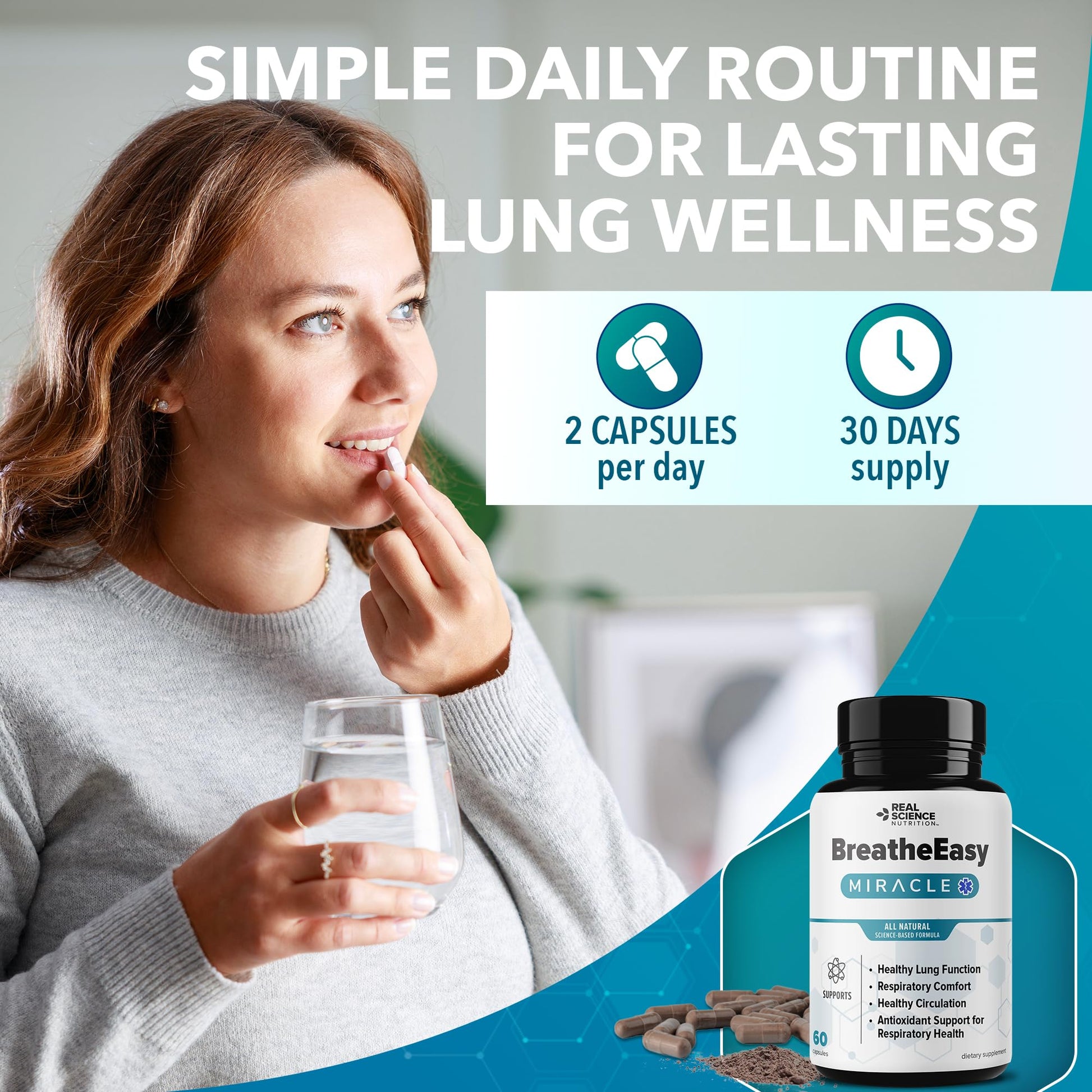 Real Science Nutrition BreatheEasy Lung Support Supplement for Lung Health & Respiratory Wellness – Lung Cleanse Formula with Vinitrox, GABA for Circulation Support - Made in USA - 60 Capsules - dailyvitalstore
