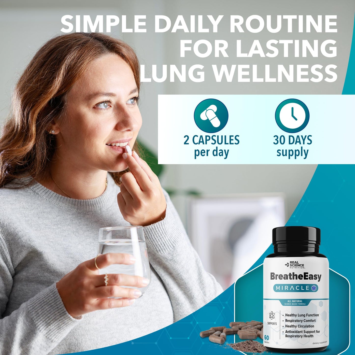 Real Science Nutrition BreatheEasy Lung Support Supplement for Lung Health & Respiratory Wellness – Lung Cleanse Formula with Vinitrox, GABA for Circulation Support - Made in USA - 60 Capsules - dailyvitalstore