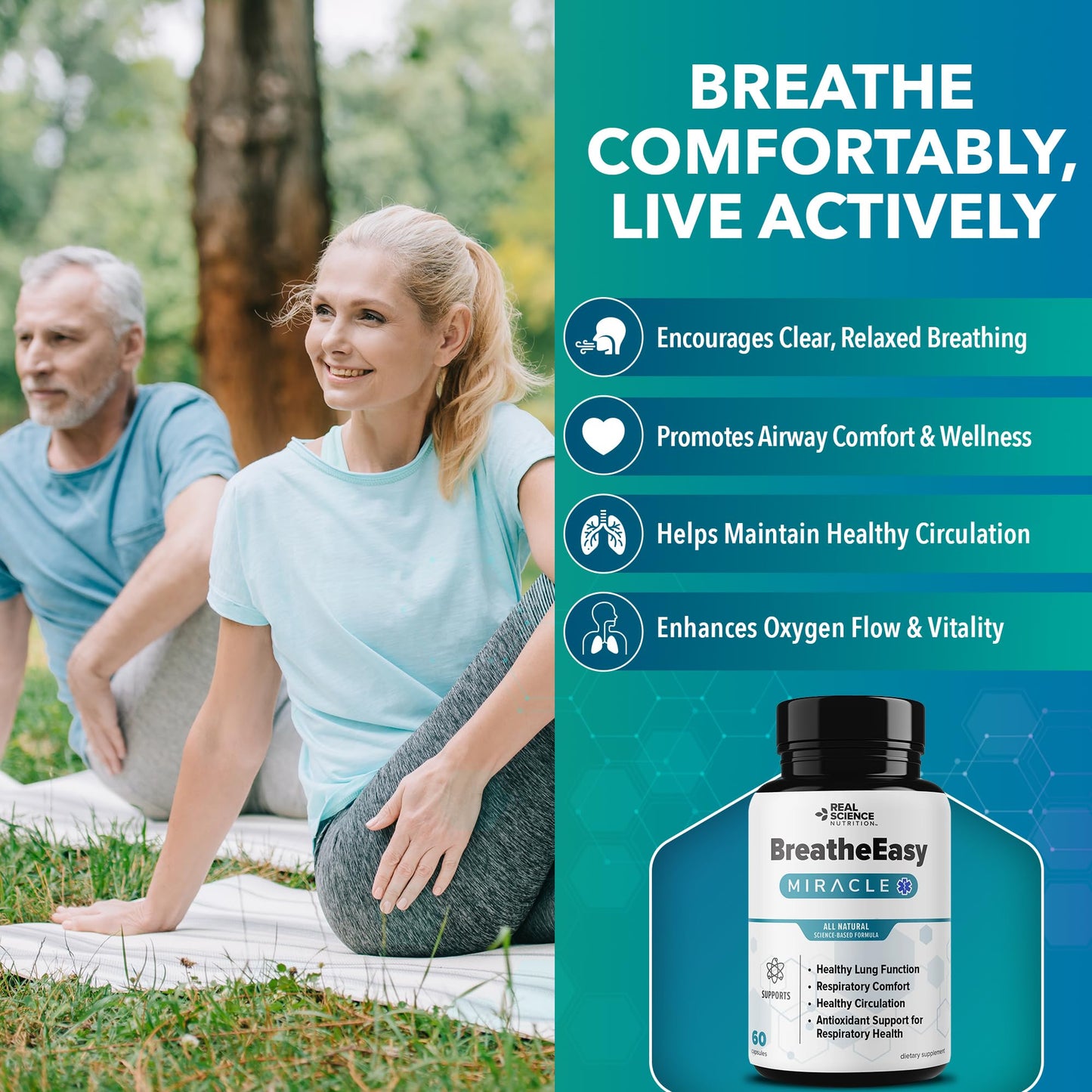 Real Science Nutrition BreatheEasy Lung Support Supplement for Lung Health & Respiratory Wellness – Lung Cleanse Formula with Vinitrox, GABA for Circulation Support - Made in USA - 60 Capsules - dailyvitalstore