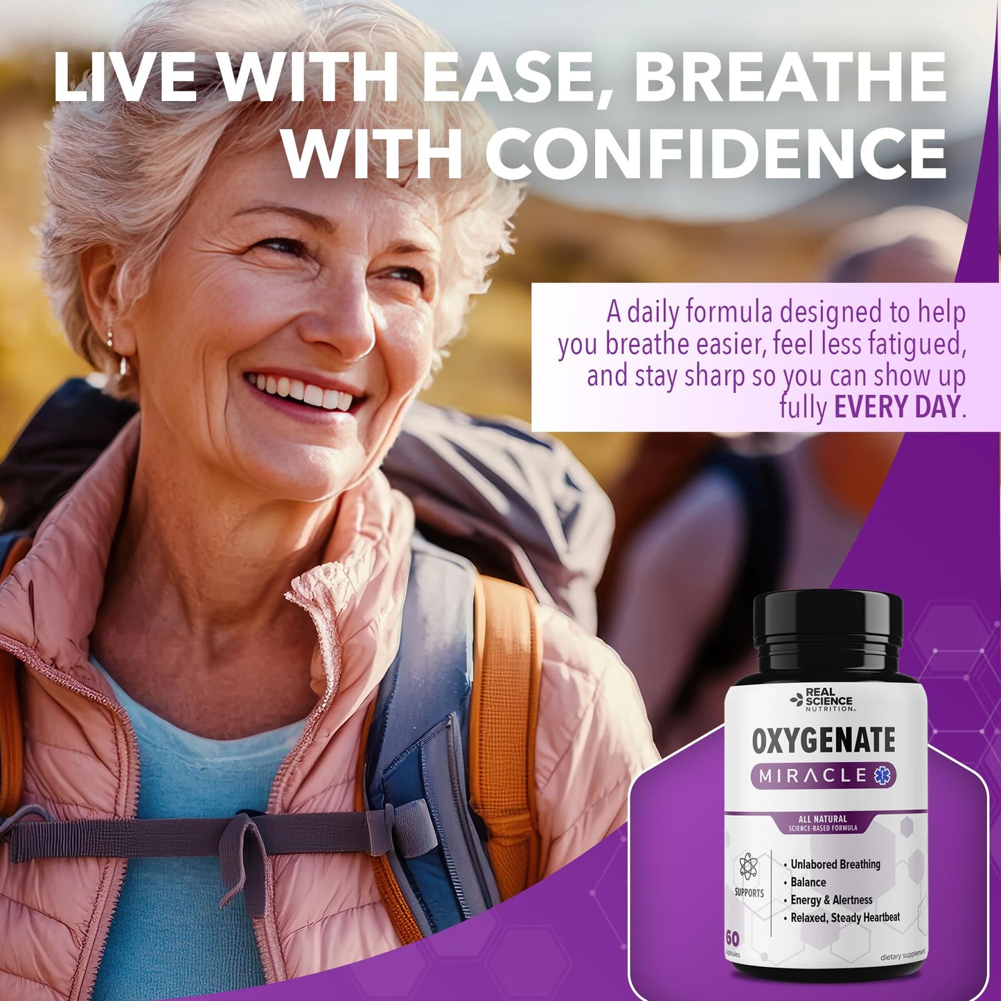 Real Science Oxygenate Miracle – Daily Lung & Circulation Support Supplement for Breathing Comfort and Energy – Supports Respiratory Function and Overall Wellness, 60 Caps - dailyvitalstore