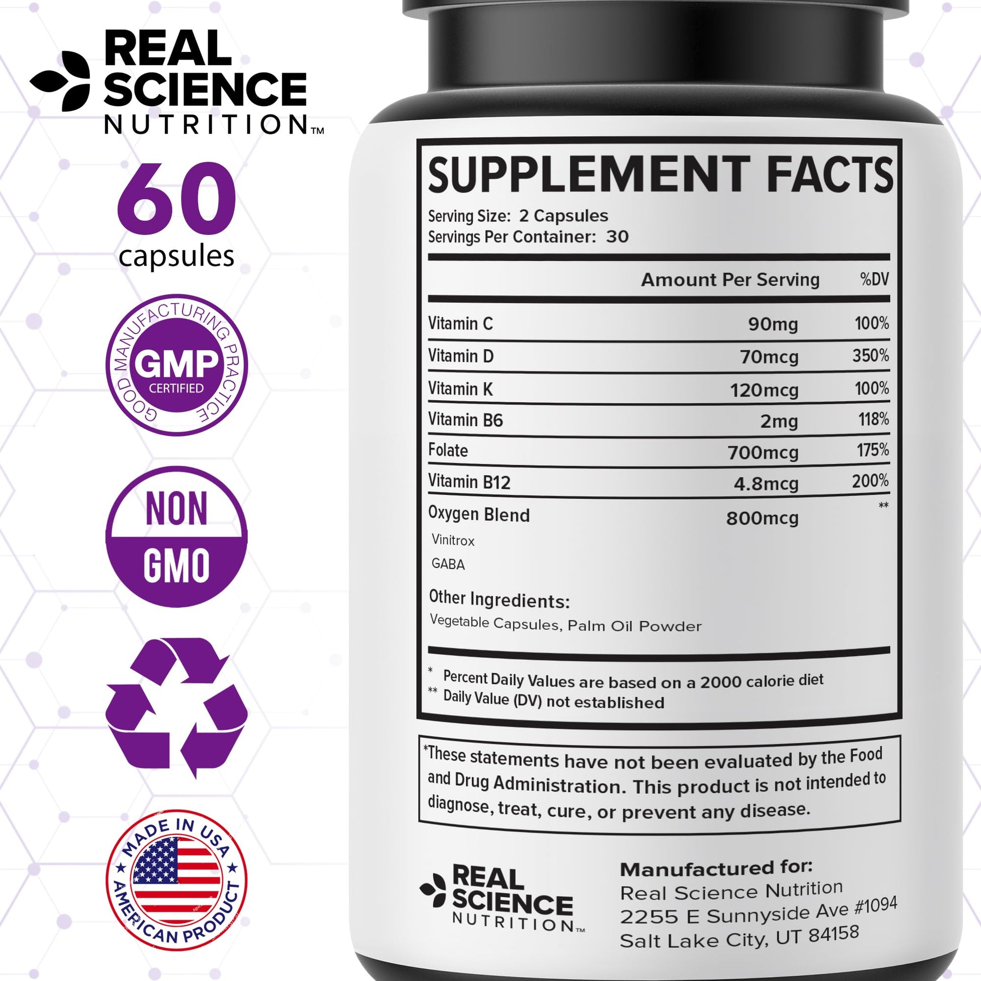 Real Science Oxygenate Miracle – Daily Lung & Circulation Support Supplement for Breathing Comfort and Energy – Supports Respiratory Function and Overall Wellness, 60 Caps - dailyvitalstore