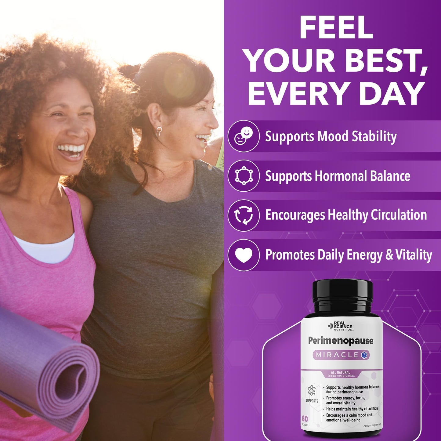Real Science Perimenopause Supplements for Women for Hormone Balance & Energy Support – Nitric Oxide Formula with Vinitrox, GABA & Essential Vitamins for Hot Flashes, Mood & Energy – 60 Caps - dailyvitalstore