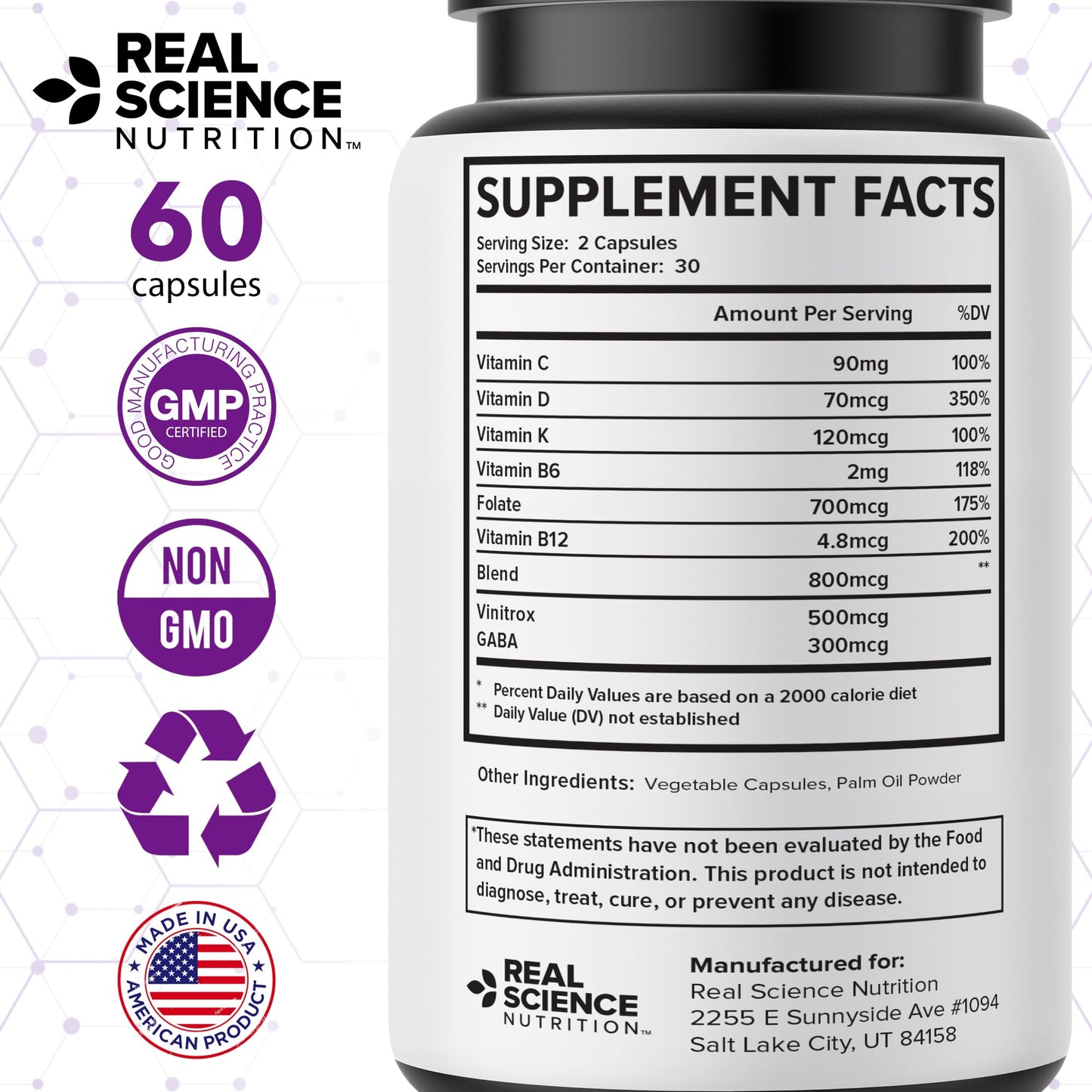 Real Science Perimenopause Supplements for Women for Hormone Balance & Energy Support – Nitric Oxide Formula with Vinitrox, GABA & Essential Vitamins for Hot Flashes, Mood & Energy – 60 Caps - dailyvitalstore