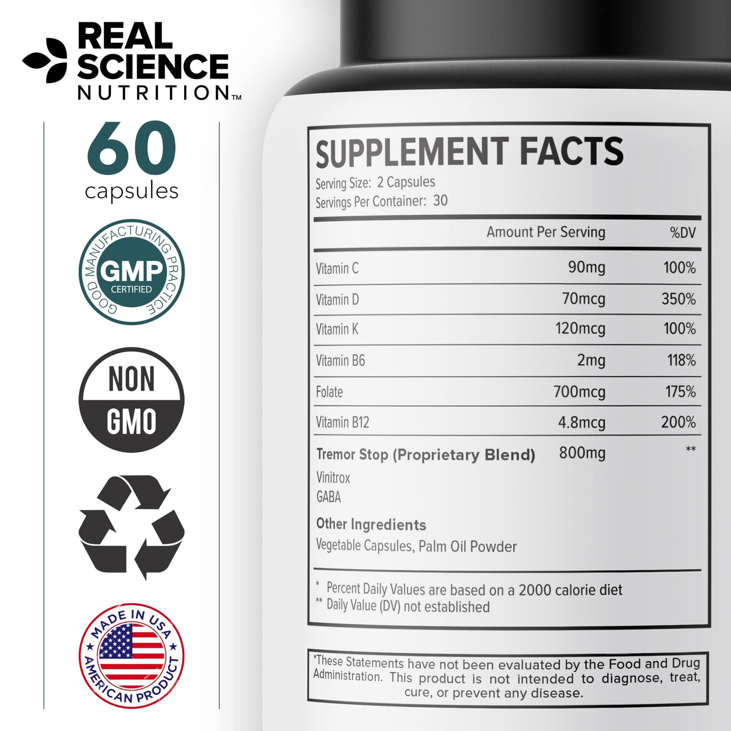 Real Science Tardivex All Natural Nerve Support Supplement for Neurological Balance - Includes Vinitrox, GABA & Essential Vitamins for Controlled Movement & Coordination - Made in USA, 60 Caps - dailyvitalstore