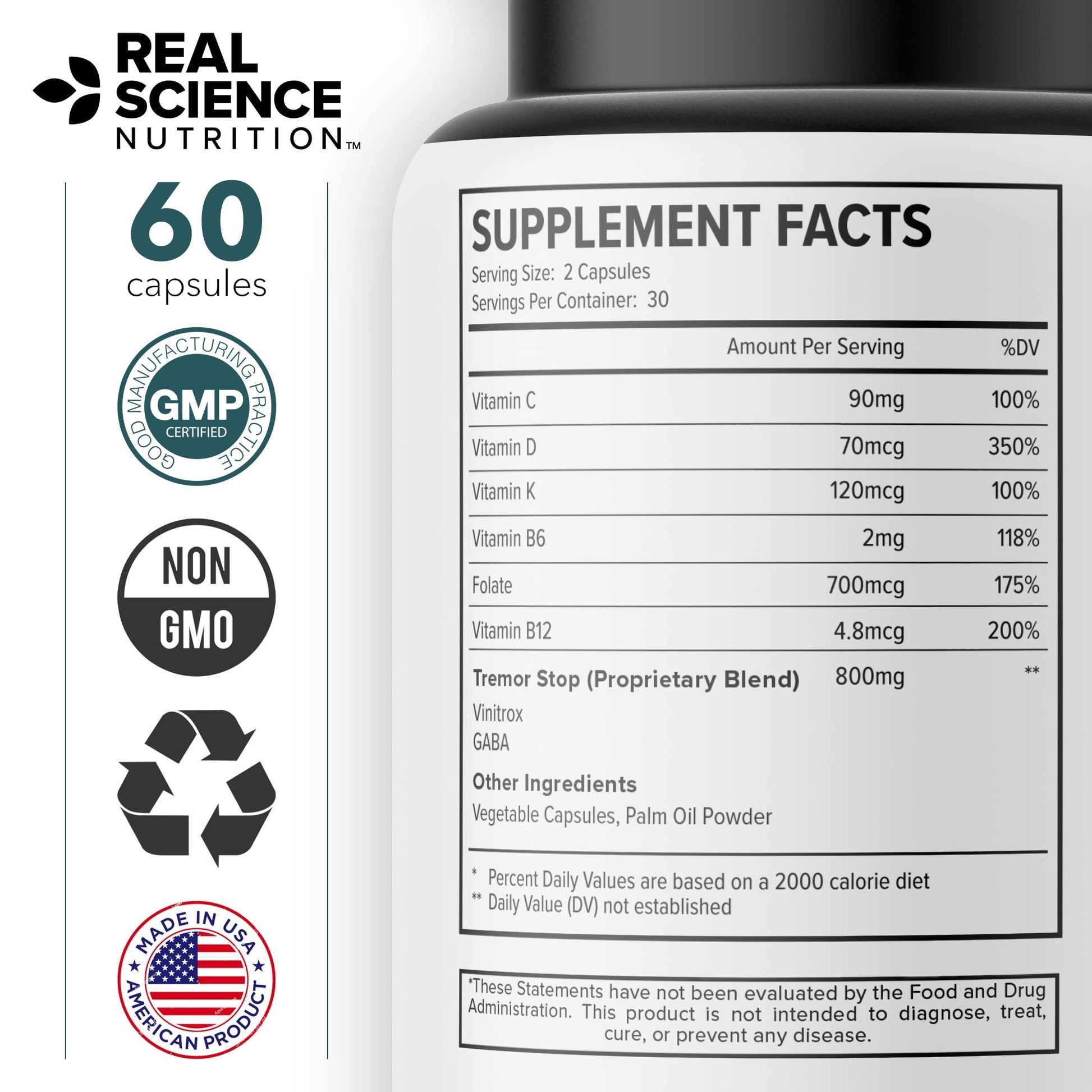 Real Science Tardivex All Natural Nerve Support Supplement for Neurological Balance - Includes Vinitrox, GABA & Essential Vitamins for Controlled Movement & Coordination - Made in USA, 60 Caps - dailyvitalstore