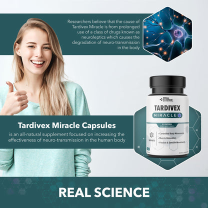 Real Science Tardivex All Natural Nerve Support Supplement for Neurological Balance - Includes Vinitrox, GABA & Essential Vitamins for Controlled Movement & Coordination - Made in USA, 60 Caps - dailyvitalstore