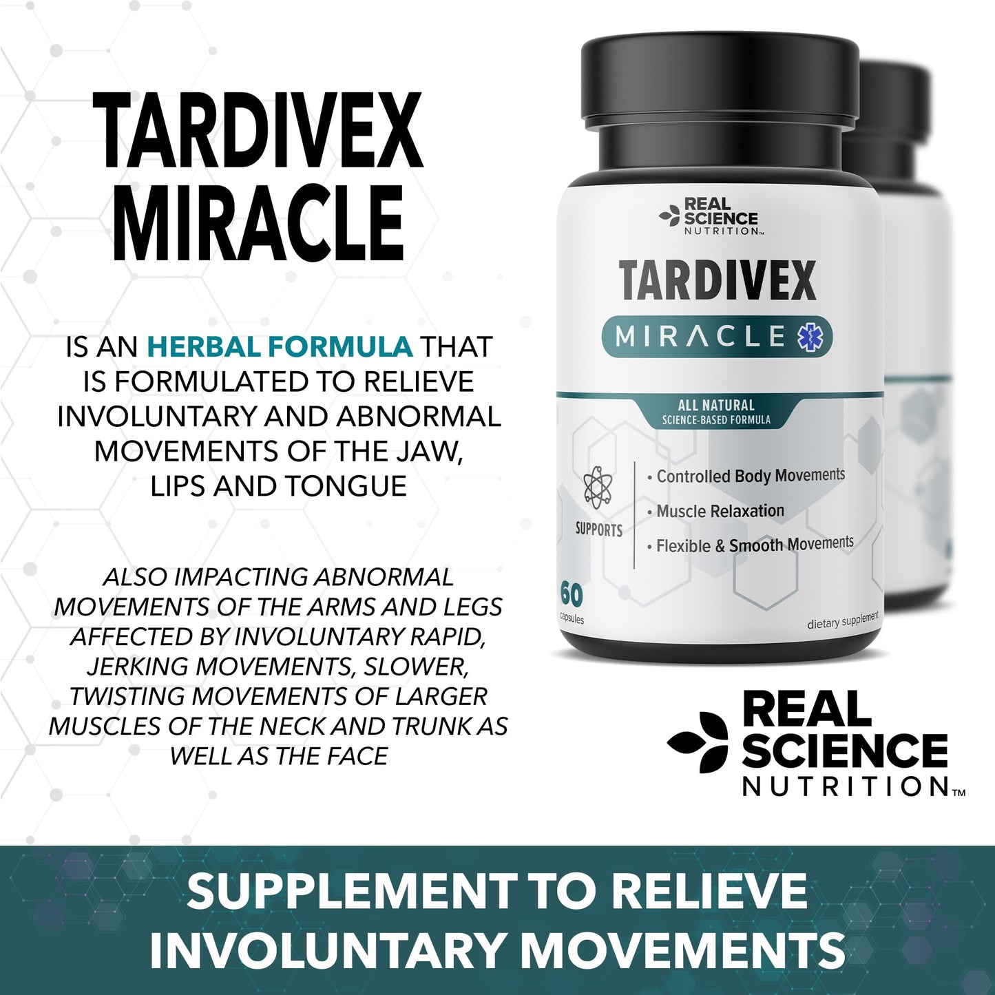 Real Science Tardivex All Natural Nerve Support Supplement for Neurological Balance - Includes Vinitrox, GABA & Essential Vitamins for Controlled Movement & Coordination - Made in USA, 60 Caps - dailyvitalstore