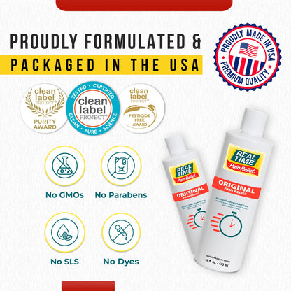 Real Time Pain Relief Cream 16oz Bottle | 17 Natural Ingredients: 1.25% Menthol, Arnica & MSM | Muscle Strain & Joint Discomfort Relief for Arthritis, Cramps, Sprains, Bruises, Hands, Back & Knee Pain - dailyvitalstore