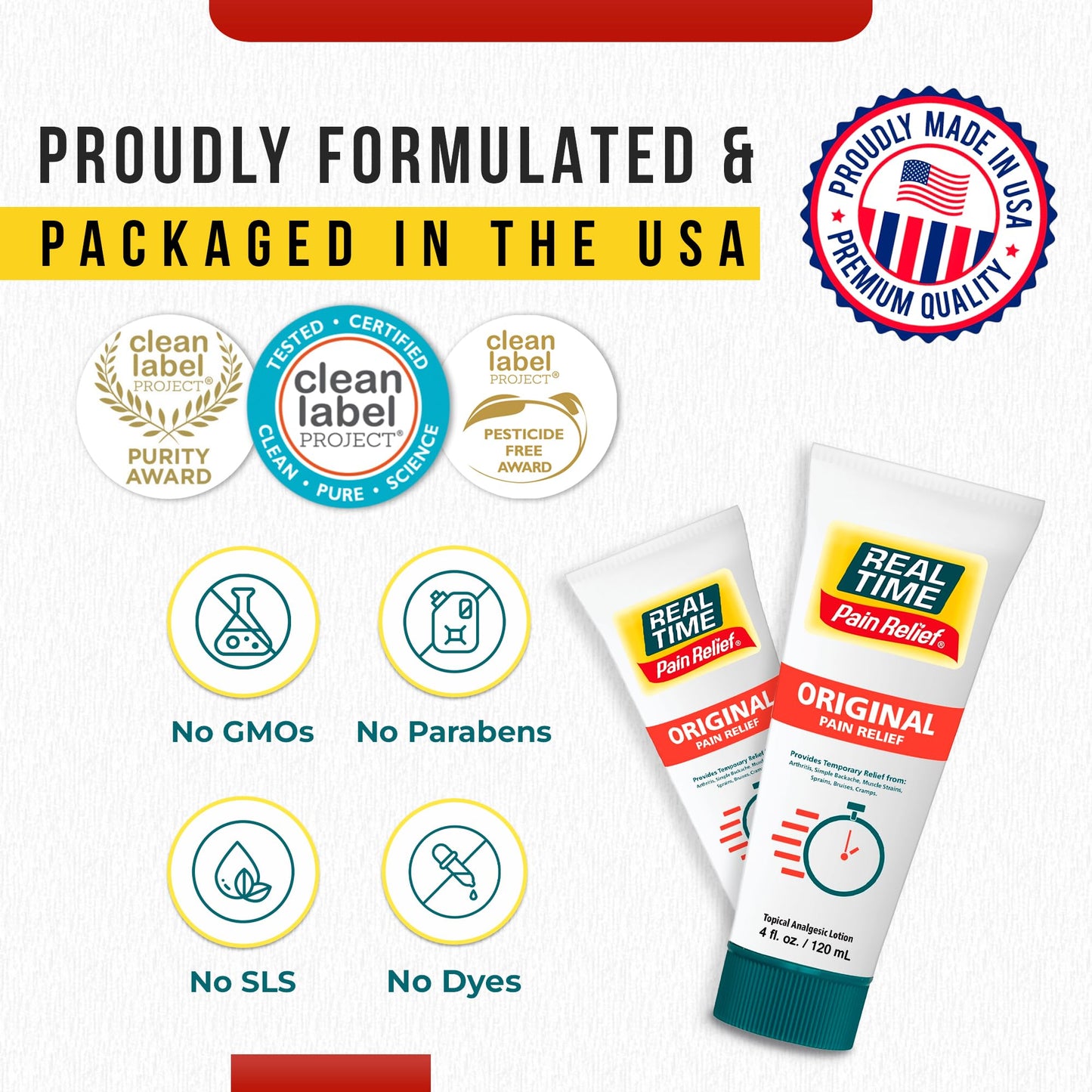 Real Time Pain Relief Cream 4oz Tube | 17 Natural Ingredients: 1.25% Menthol, Arnica & MSM | Muscle Strain & Joint Discomfort Relief for Arthritis, Cramps, Sprains, Bruises, Hands, Back & Knee Pain - dailyvitalstore