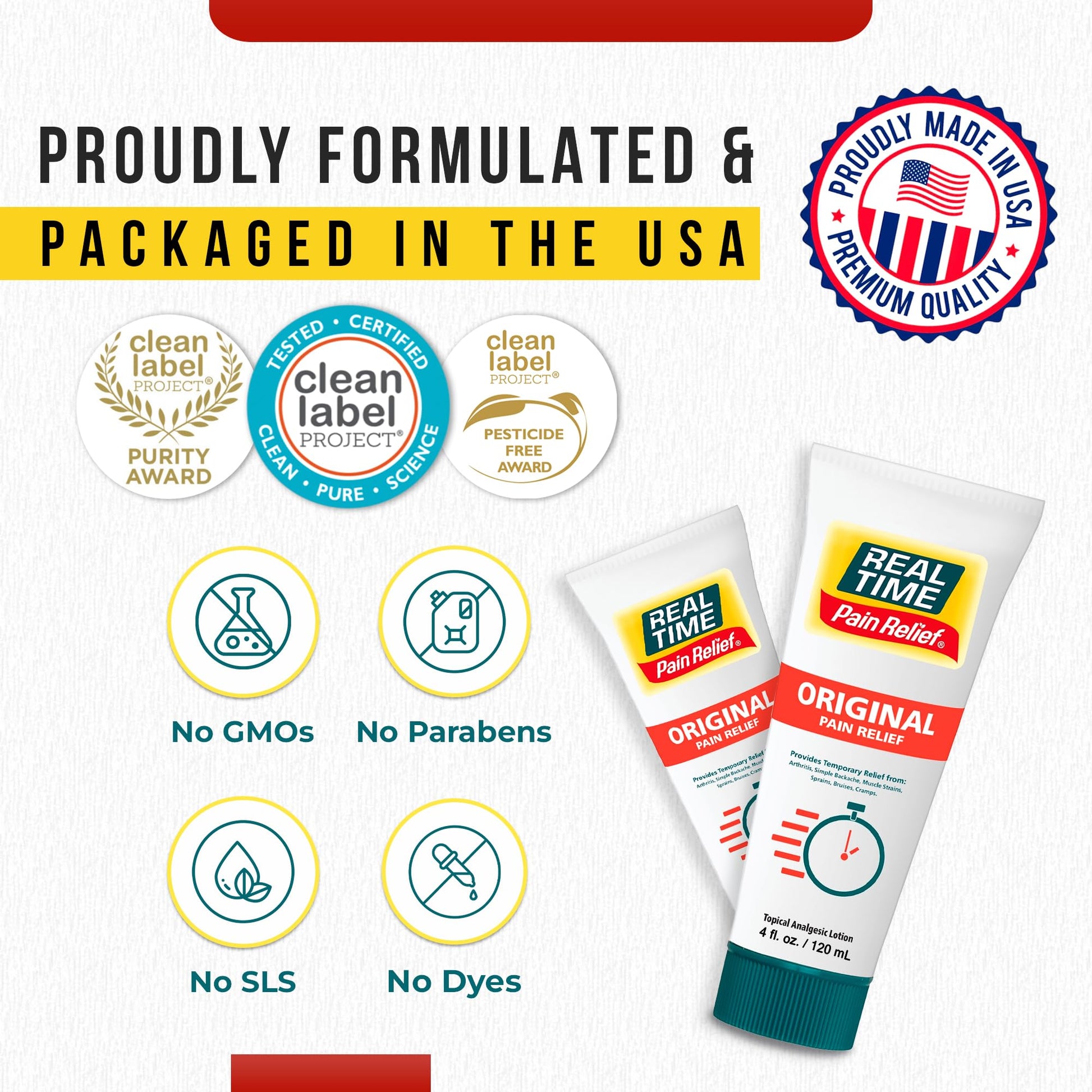 Real Time Pain Relief Cream 4oz Tube | 17 Natural Ingredients: 1.25% Menthol, Arnica & MSM | Muscle Strain & Joint Discomfort Relief for Arthritis, Cramps, Sprains, Bruises, Hands, Back & Knee Pain - dailyvitalstore
