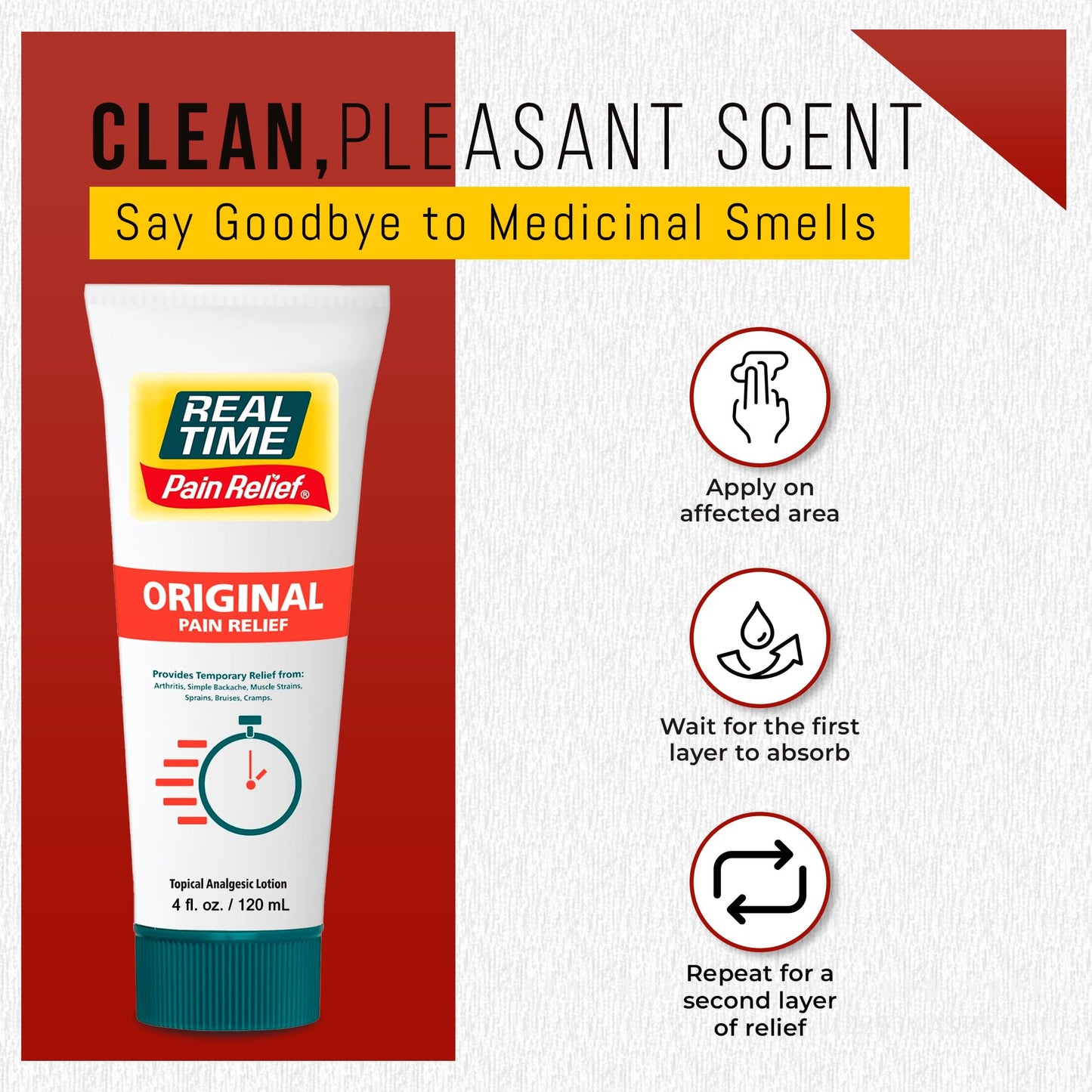 Real Time Pain Relief Cream 4oz Tube | 17 Natural Ingredients: 1.25% Menthol, Arnica & MSM | Muscle Strain & Joint Discomfort Relief for Arthritis, Cramps, Sprains, Bruises, Hands, Back & Knee Pain - dailyvitalstore