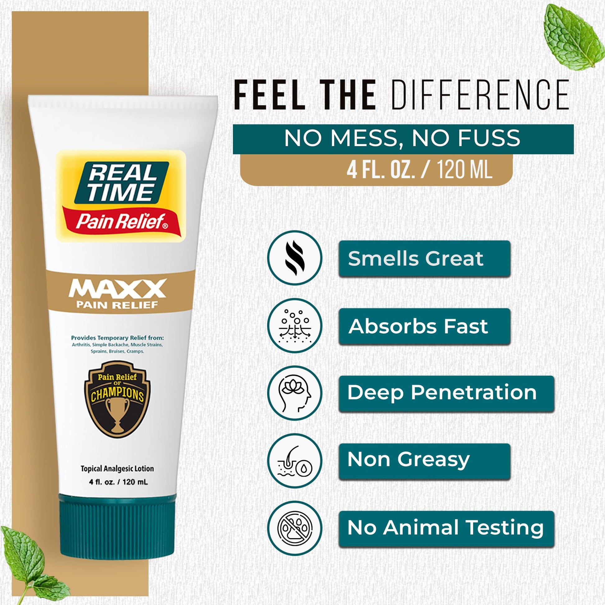 Real Time Pain Relief MAXX 4oz Tube | 18 Natural Ingredients: Arnica, Menthol & Peppermint | Maximum Strength Muscle Pain Relief Lotion for Arthritis, Hands, Ankles, Back, Shoulders, Knees & Joints - dailyvitalstore