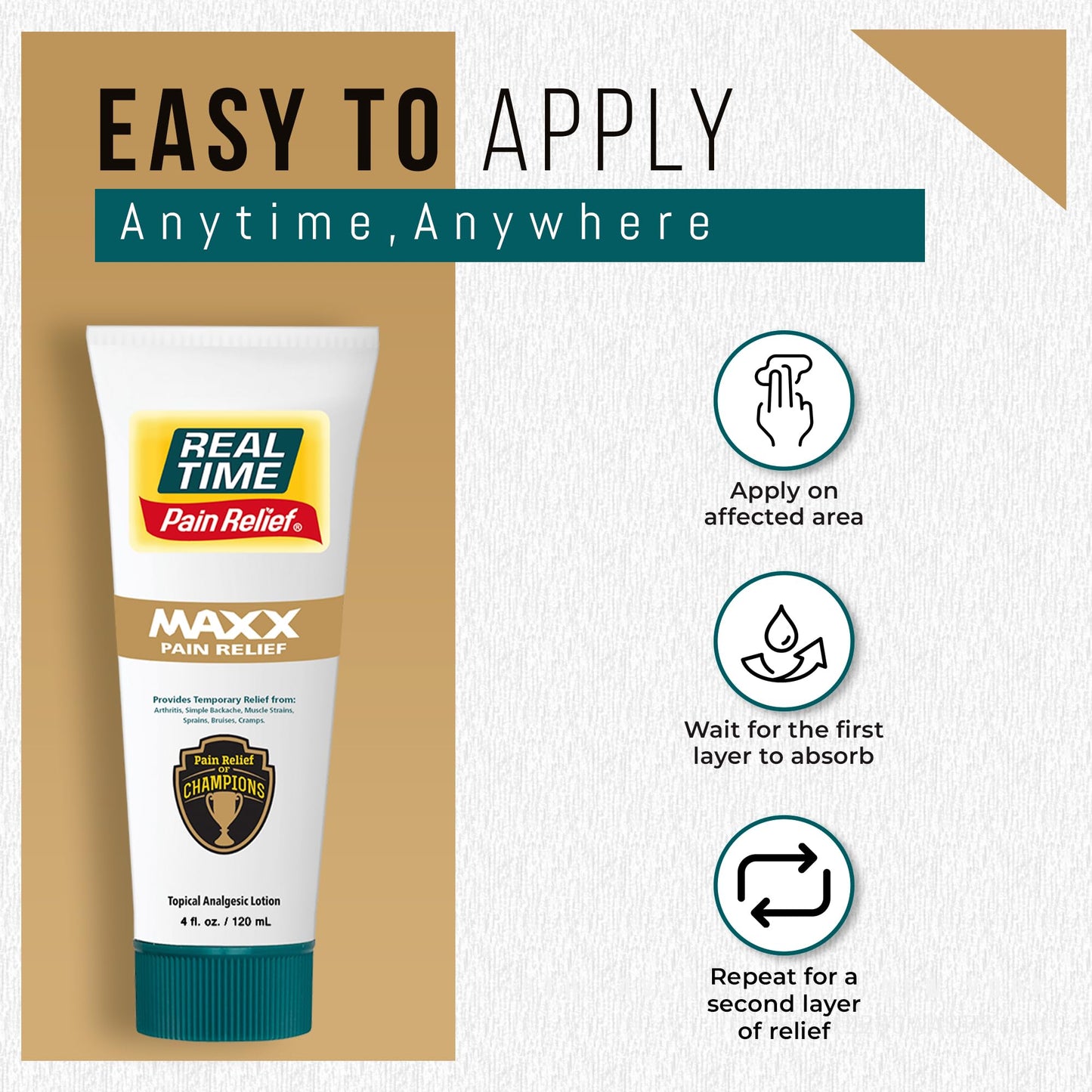 Real Time Pain Relief MAXX 4oz Tube | 18 Natural Ingredients: Arnica, Menthol & Peppermint | Maximum Strength Muscle Pain Relief Lotion for Arthritis, Hands, Ankles, Back, Shoulders, Knees & Joints - dailyvitalstore