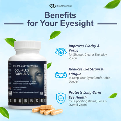 Rebuild Your Vision Ocu-Plus Formula – Eye Health Supplement with Lutein & Zeaxanthin – Supports Visual Clarity, Night Vision & Macular Health – with Bilberry, Ginkgo Biloba & NAC – 60 Capsules - dailyvitalstore