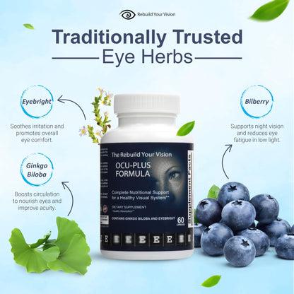 Rebuild Your Vision Ocu-Plus Formula – Eye Health Supplement with Lutein & Zeaxanthin – Supports Visual Clarity, Night Vision & Macular Health – with Bilberry, Ginkgo Biloba & NAC – 60 Capsules - dailyvitalstore