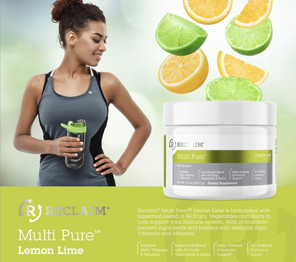 Reclaim Multi Pure Lemon Lime, Immune Support, Vitamin C, Vitamin B Complex, Probiotic, Superfood Powder, Calcium, Magnesium Oxide, (30 Servings) (Lemon Lime) - dailyvitalstore