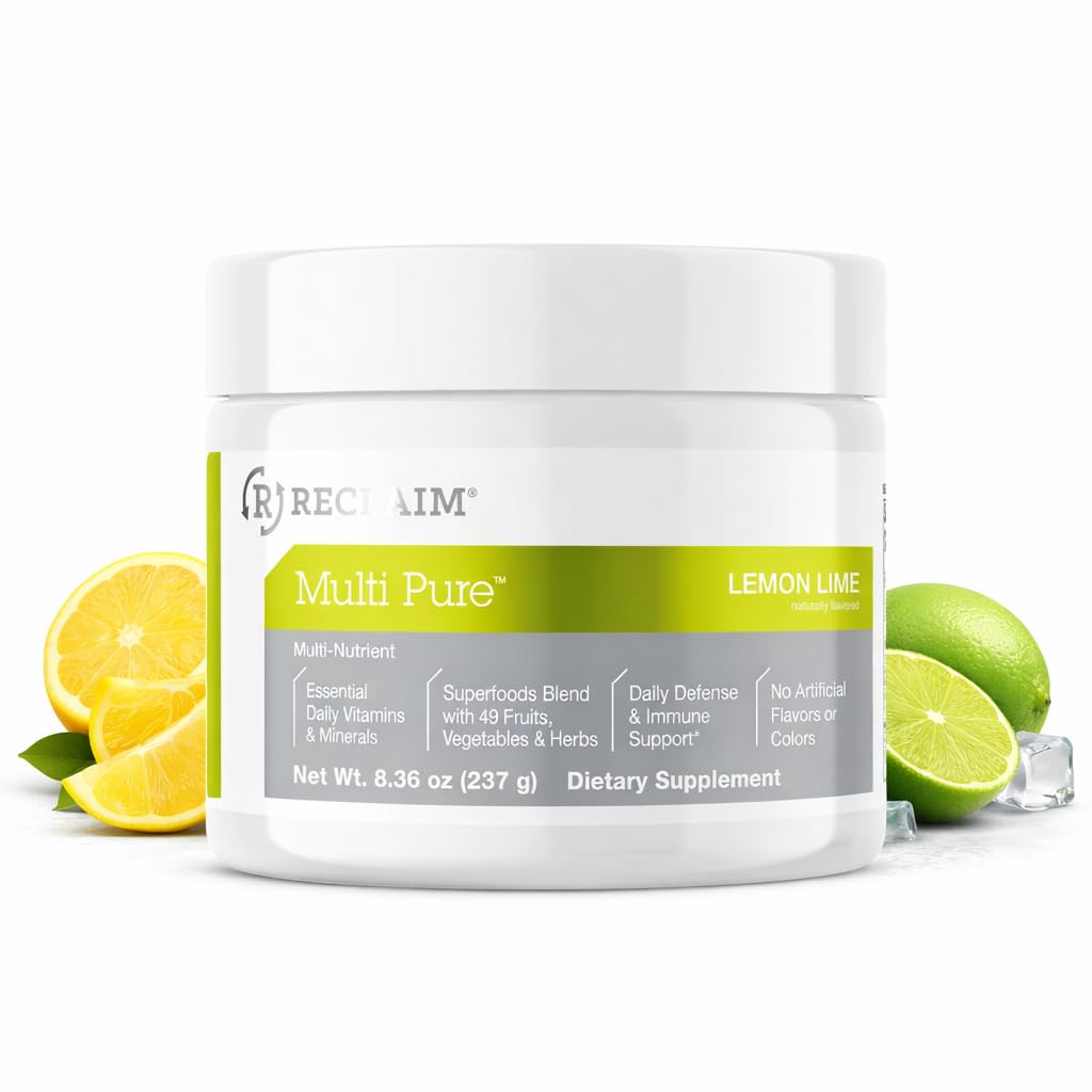 Reclaim Multi Pure Lemon Lime, Immune Support, Vitamin C, Vitamin B Complex, Probiotic, Superfood Powder, Calcium, Magnesium Oxide, (30 Servings) (Lemon Lime) - dailyvitalstore