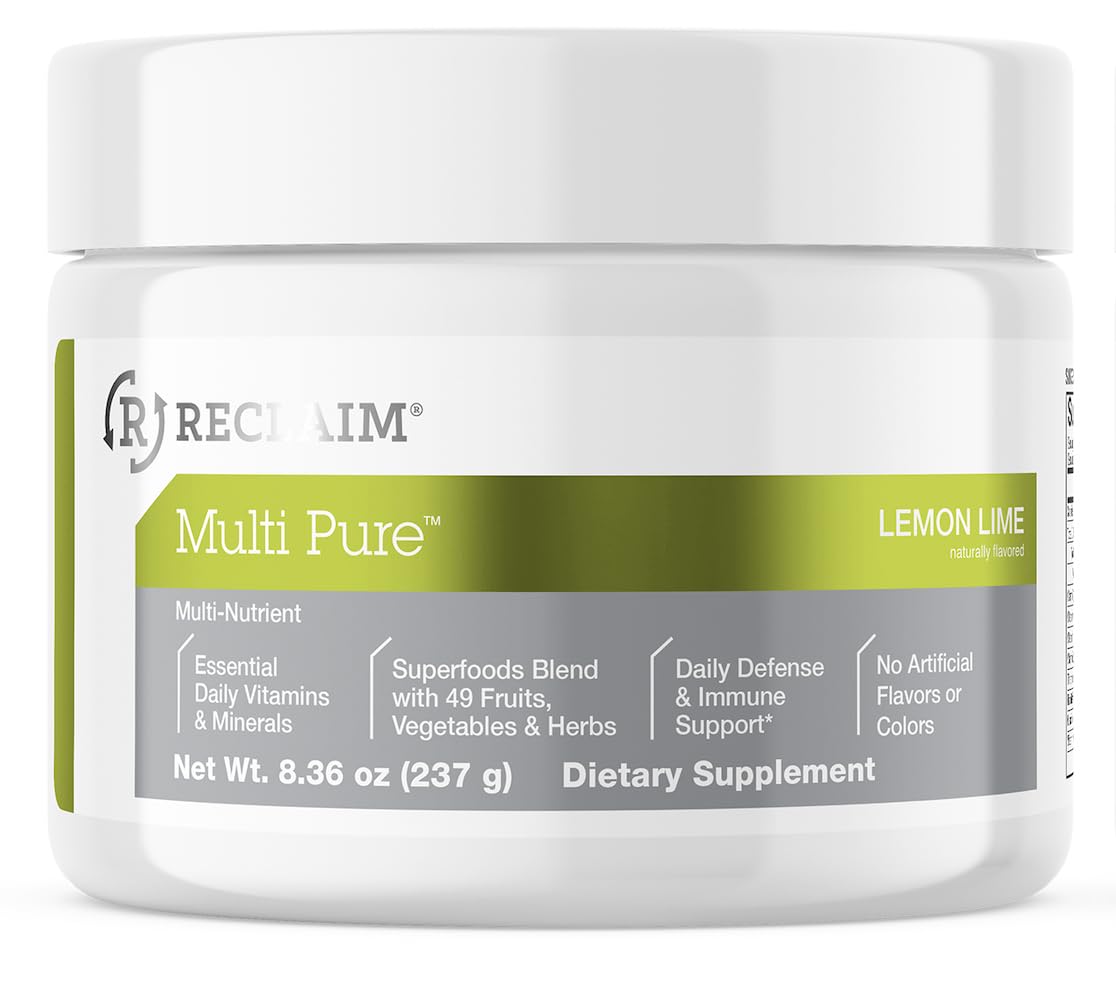 Reclaim Multi Pure Lemon Lime, Immune Support, Vitamin C, Vitamin B Complex, Probiotic, Superfood Powder, Calcium, Magnesium Oxide, (30 Servings) (Lemon Lime) - dailyvitalstore