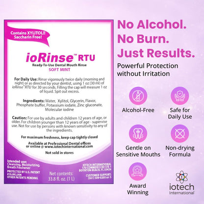 Recommended by 1,000s of Dental Professionals Because it Simply Works Better. Professional Strength ioRinse RTU. Powerful, Long-Lasting, Breath freshening that You Can Trust. Soft Mint 16.9 oz - dailyvitalstore
