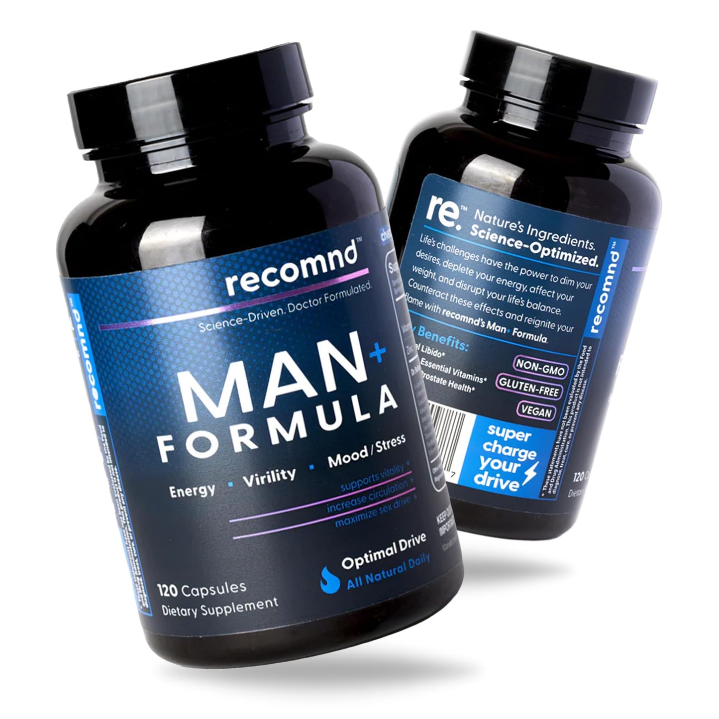 recomnd Nutrition - Man+ Formula, Energy Support, Muscle Support, and Prostate Health Supplements for Men with Vitamin E, Saw Palmetto, Red Korean Ginseng, and More, 120 Capsules - dailyvitalstore