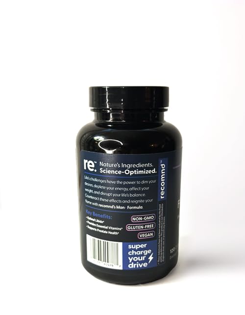 recomnd Nutrition - Man+ Formula, Energy Support, Muscle Support, and Prostate Health Supplements for Men with Vitamin E, Saw Palmetto, Red Korean Ginseng, and More, 120 Capsules - dailyvitalstore