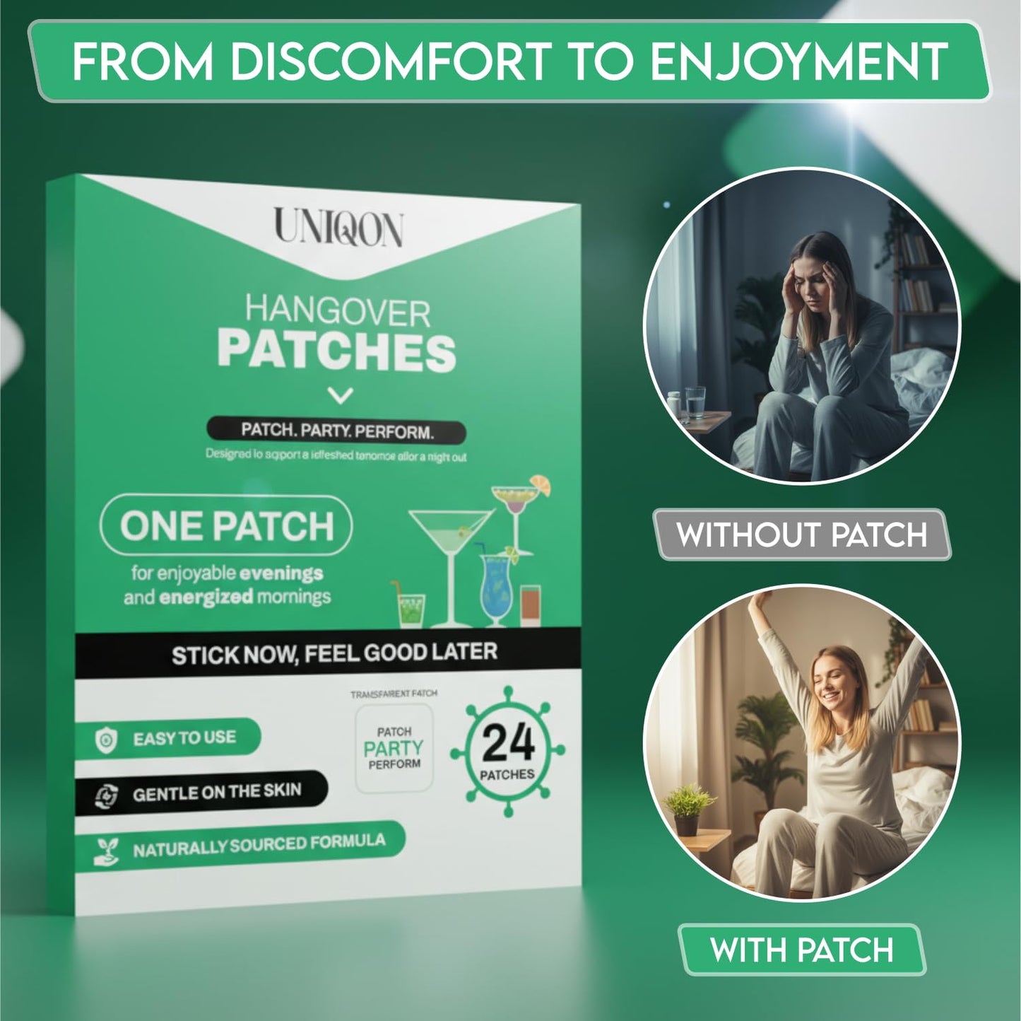 Recovery Patches 24 Pack, 100% Natural Ingredients Party Recovery Patch with Skin-Friendly & Waterproof Design, Strong Adhesive Party Patch for Secure Fit, Enhanced Morning Formula - dailyvitalstore