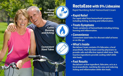 RectaEase 5% Lidocaine Hemorrhoid Topical Relief Cream, Rapid Numbing for Itching & Burning, Extra Strength Anorectal Treatment for Sensitive Areas, Advanced Formula for Fast Soothing Care, 1 oz Tube - dailyvitalstore