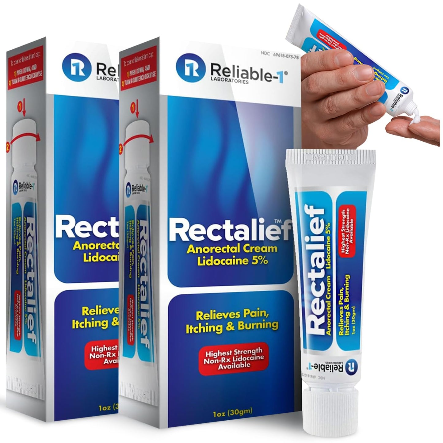 Rectalief 5% Lidocaine Hemorrhoid Cream (Max Non-RX Strength) Reliable-1 Laboratories Soothing Anorectal, Numbing Hemorrhoidal Ointment - Pain, Itching, & Burning, Strongest OTC Anal Treatment, 2-Pack - dailyvitalstore