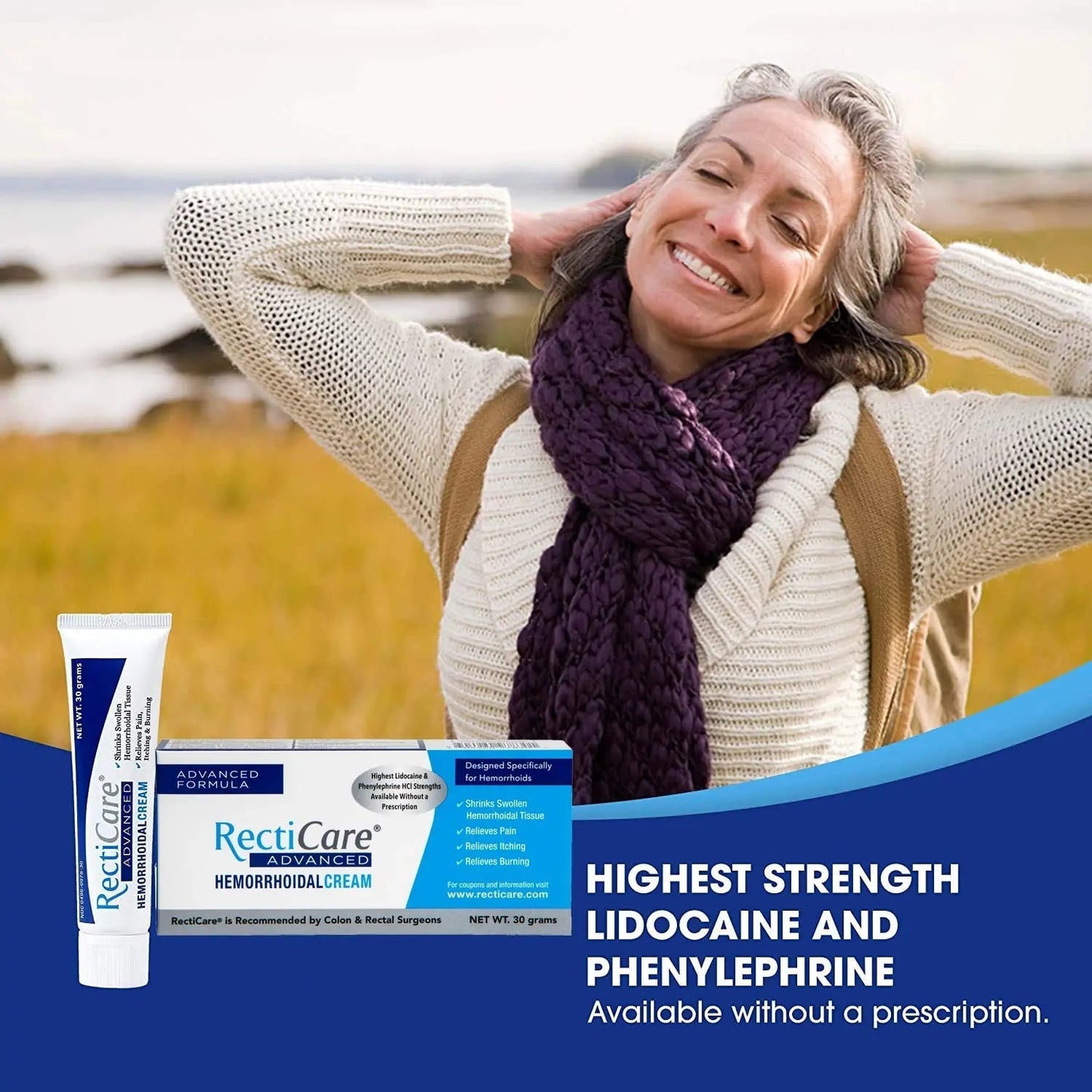 Recticare Advanced Hemorrhoidal Cream: Advanced Treatment to Shrink & Soothe Hemorrhoids - Itch, Pain, Burn Relief - 30g Hemorrhoidal Cream with Lidocaine - dailyvitalstore