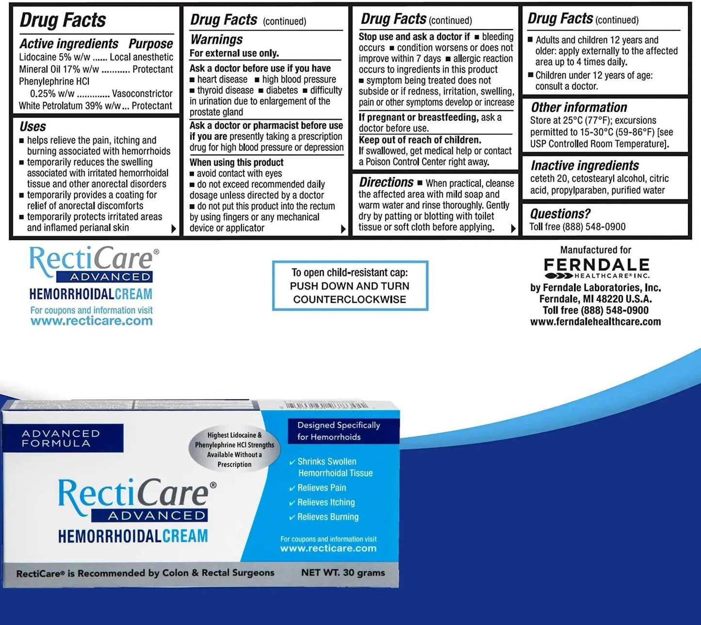 Recticare Advanced Hemorrhoidal Cream: Advanced Treatment to Shrink & Soothe Hemorrhoids - Itch, Pain, Burn Relief - 30g Hemorrhoidal Cream with Lidocaine - dailyvitalstore