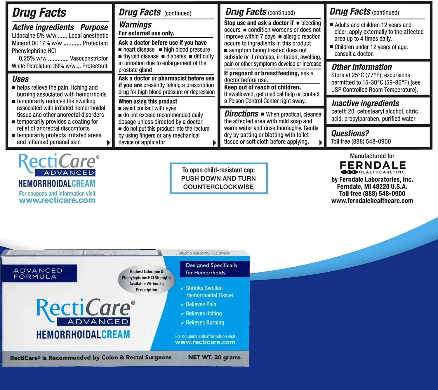 Recticare Advanced Hemorrhoidal Cream: Advanced Treatment to Shrink & Soothe Hemorrhoids - Itch, Pain, Burn Relief - 30g Hemorrhoidal Cream with Lidocaine - dailyvitalstore