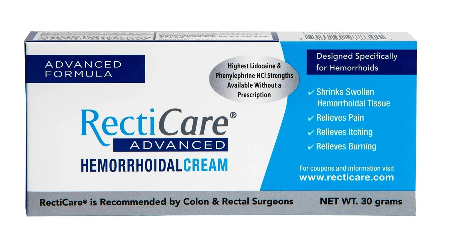 Recticare Advanced Hemorrhoidal Cream: Advanced Treatment to Shrink & Soothe Hemorrhoids - Itch, Pain, Burn Relief - 30g Hemorrhoidal Cream with Lidocaine - dailyvitalstore