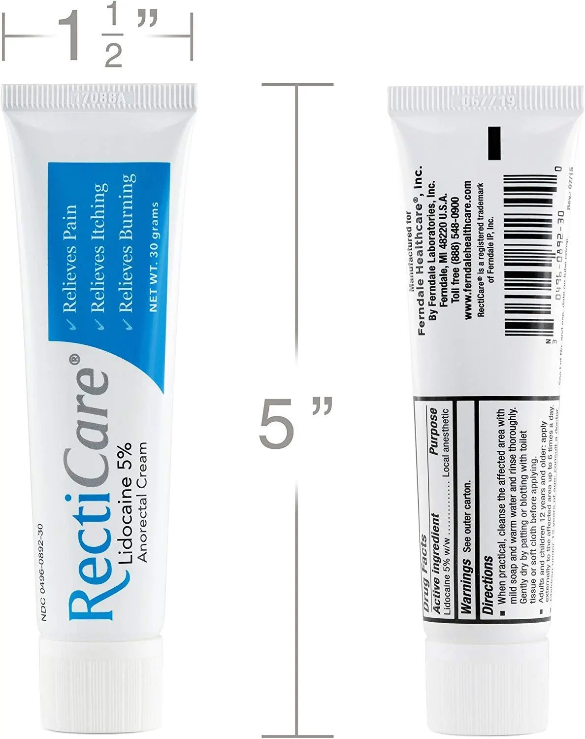 Recticare Anorectal Lidocaine 5% Cream: Topical Numbing Cream for Treatment of Hemorrhoids & Other Anorectal Disorders - 30g Tube - dailyvitalstore