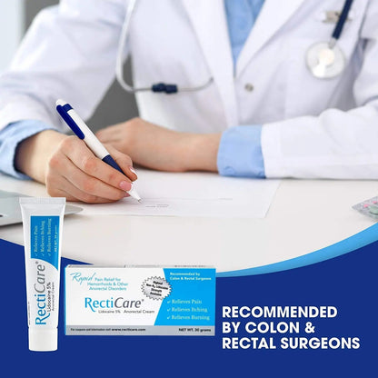 Recticare Anorectal Lidocaine 5% Cream: Topical Numbing Cream for Treatment of Hemorrhoids & Other Anorectal Disorders - 30g Tube - dailyvitalstore