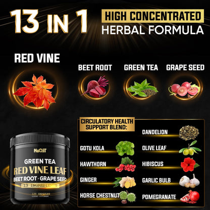 Red Vine Leaf Extract 15000mg Beet Root 3000mg Organic Green Tea 3000mg Supplement & More - Support Heart Health, Strength, Immune System & Body Management - 120 Vegan Capsules for 2-Month Supply - dailyvitalstore