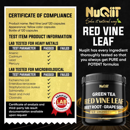 Red Vine Leaf Extract 15000mg Beet Root 3000mg Organic Green Tea 3000mg Supplement & More - Support Heart Health, Strength, Immune System & Body Management - 120 Vegan Capsules for 2-Month Supply - dailyvitalstore