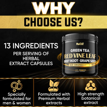 Red Vine Leaf Extract 15000mg Beet Root 3000mg Organic Green Tea 3000mg Supplement & More - Support Heart Health, Strength, Immune System & Body Management - 120 Vegan Capsules for 2-Month Supply - dailyvitalstore