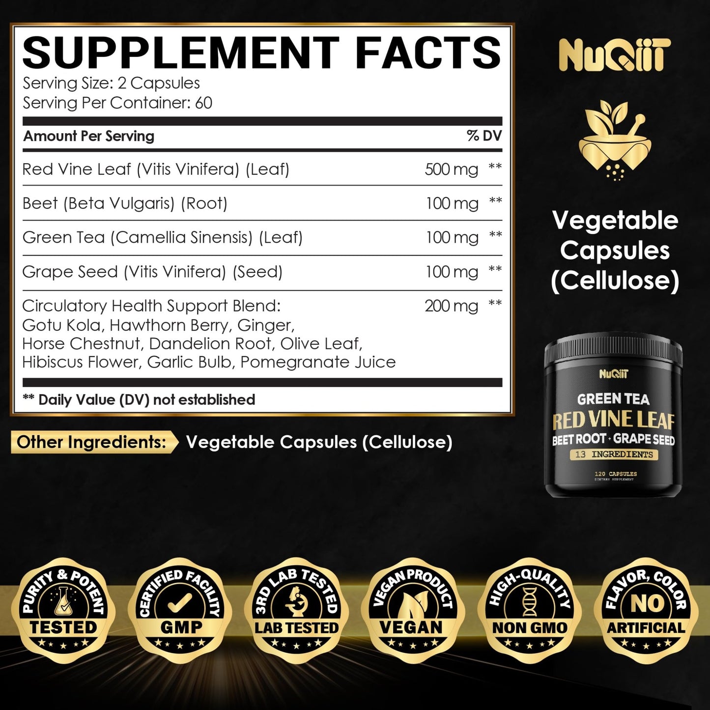 Red Vine Leaf Extract 15000mg Beet Root 3000mg Organic Green Tea 3000mg Supplement & More - Support Heart Health, Strength, Immune System & Body Management - 120 Vegan Capsules for 2-Month Supply - dailyvitalstore