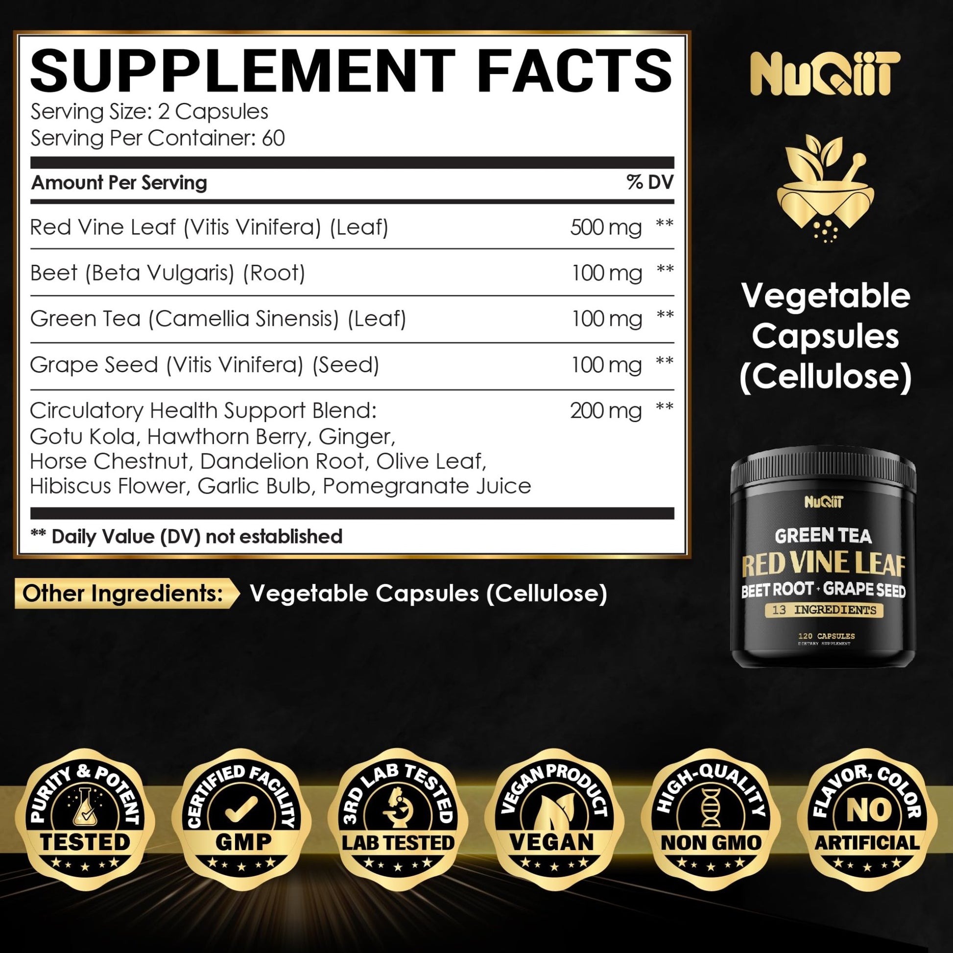 Red Vine Leaf Extract 15000mg Beet Root 3000mg Organic Green Tea 3000mg Supplement & More - Support Heart Health, Strength, Immune System & Body Management - 120 Vegan Capsules for 2-Month Supply - dailyvitalstore