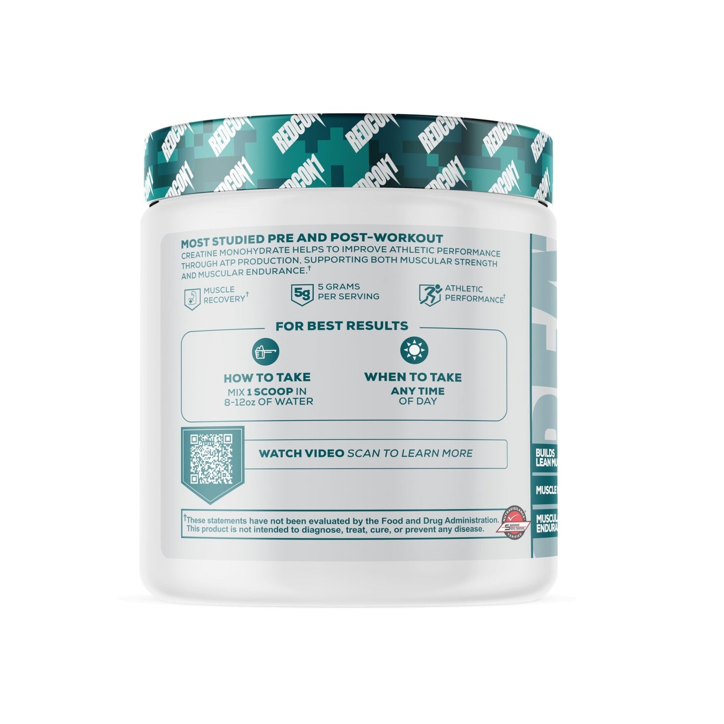 REDCON1 Creatine Monohydrate - Keto Friendly + Vegan Pre & Post Workout Supplement - Creatine Powder to Support Recovery & Athletic Performance (60 Servings) - dailyvitalstore
