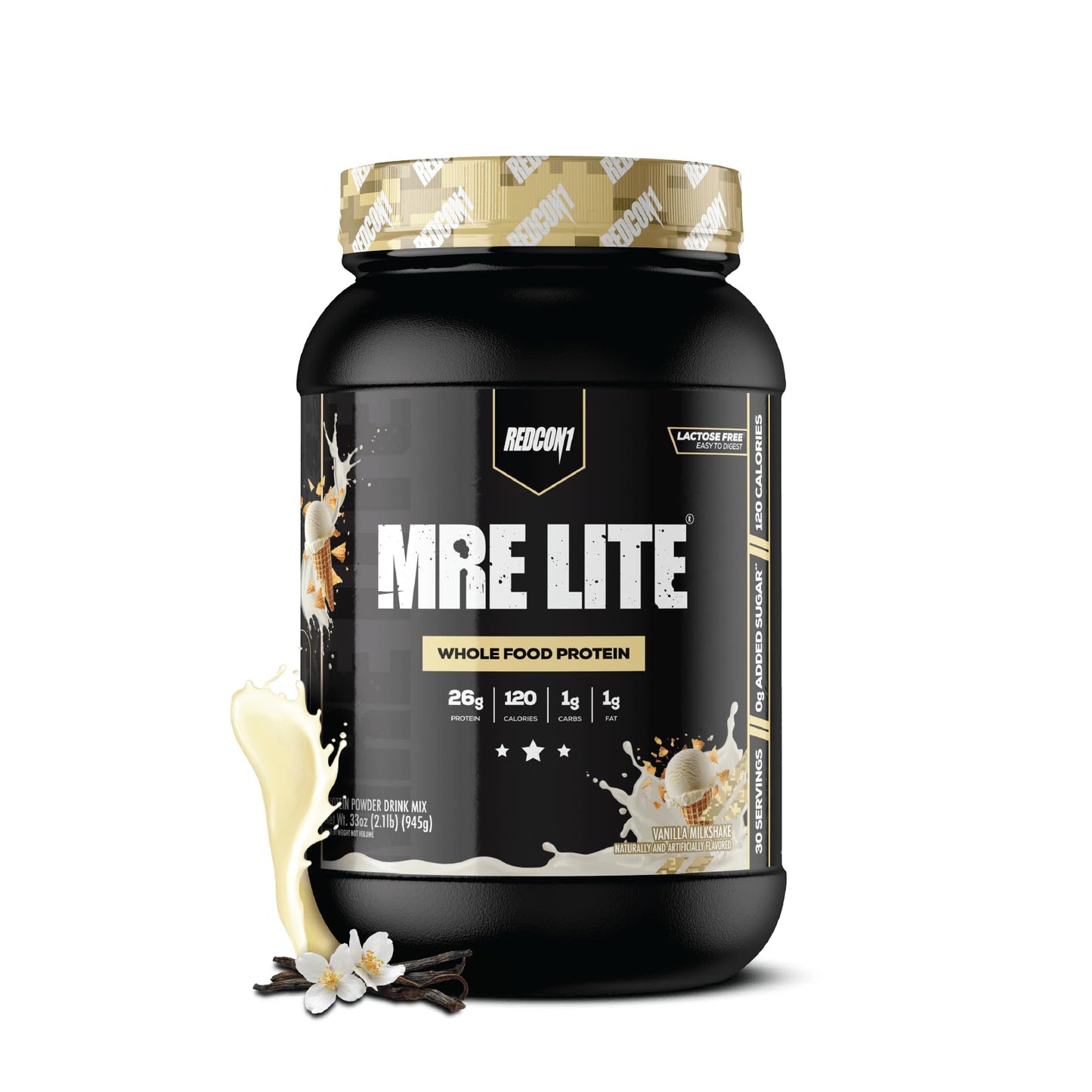 REDCON1 MRE LITE Whole Food Protein Powder, Vanilla Milkshake - Lactose Free & Sugar Free Meal Replacement with Animal Protein Blends - Easy to Digest Formula - Only 1g Carb per Serving (30 Servings) - dailyvitalstore
