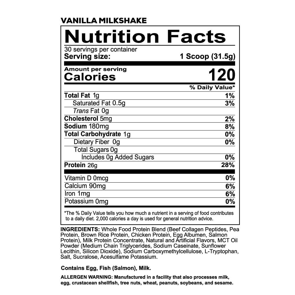 REDCON1 MRE LITE Whole Food Protein Powder, Vanilla Milkshake - Lactose Free & Sugar Free Meal Replacement with Animal Protein Blends - Easy to Digest Formula - Only 1g Carb per Serving (30 Servings) - dailyvitalstore