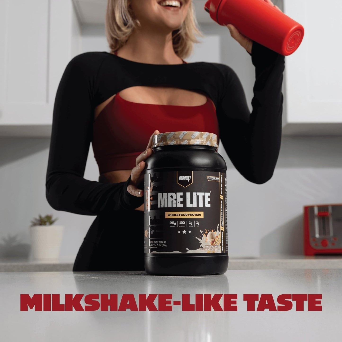REDCON1 MRE LITE Whole Food Protein Powder, Vanilla Milkshake - Lactose Free & Sugar Free Meal Replacement with Animal Protein Blends - Easy to Digest Formula - Only 1g Carb per Serving (30 Servings) - dailyvitalstore
