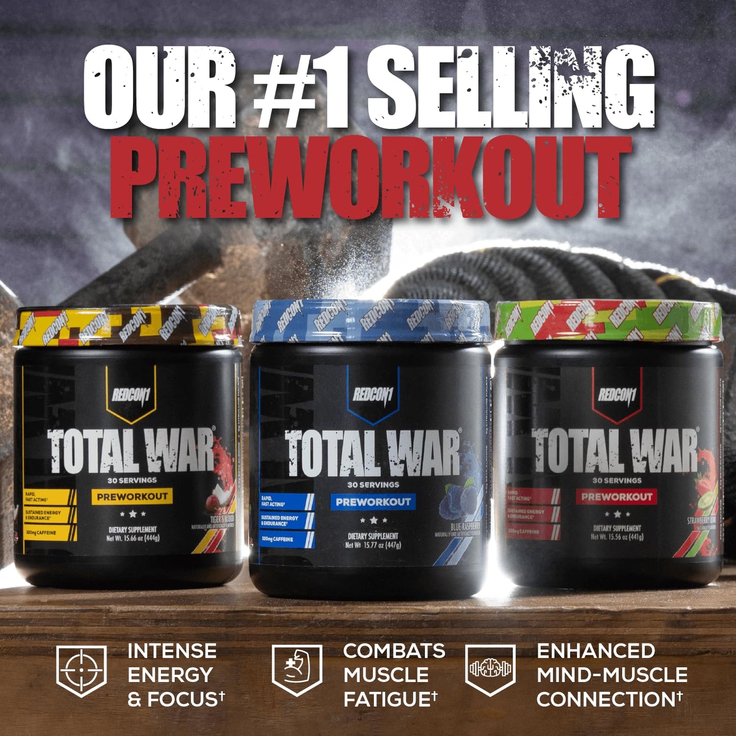 REDCON1 Total War Pre Workout - Beta Alanine + Citrulline Malate Keto Friendly Preworkout for Men & Women with 320mg of Caffeine - Fast Acting -Blue Lemonade (30 Servings) - dailyvitalstore