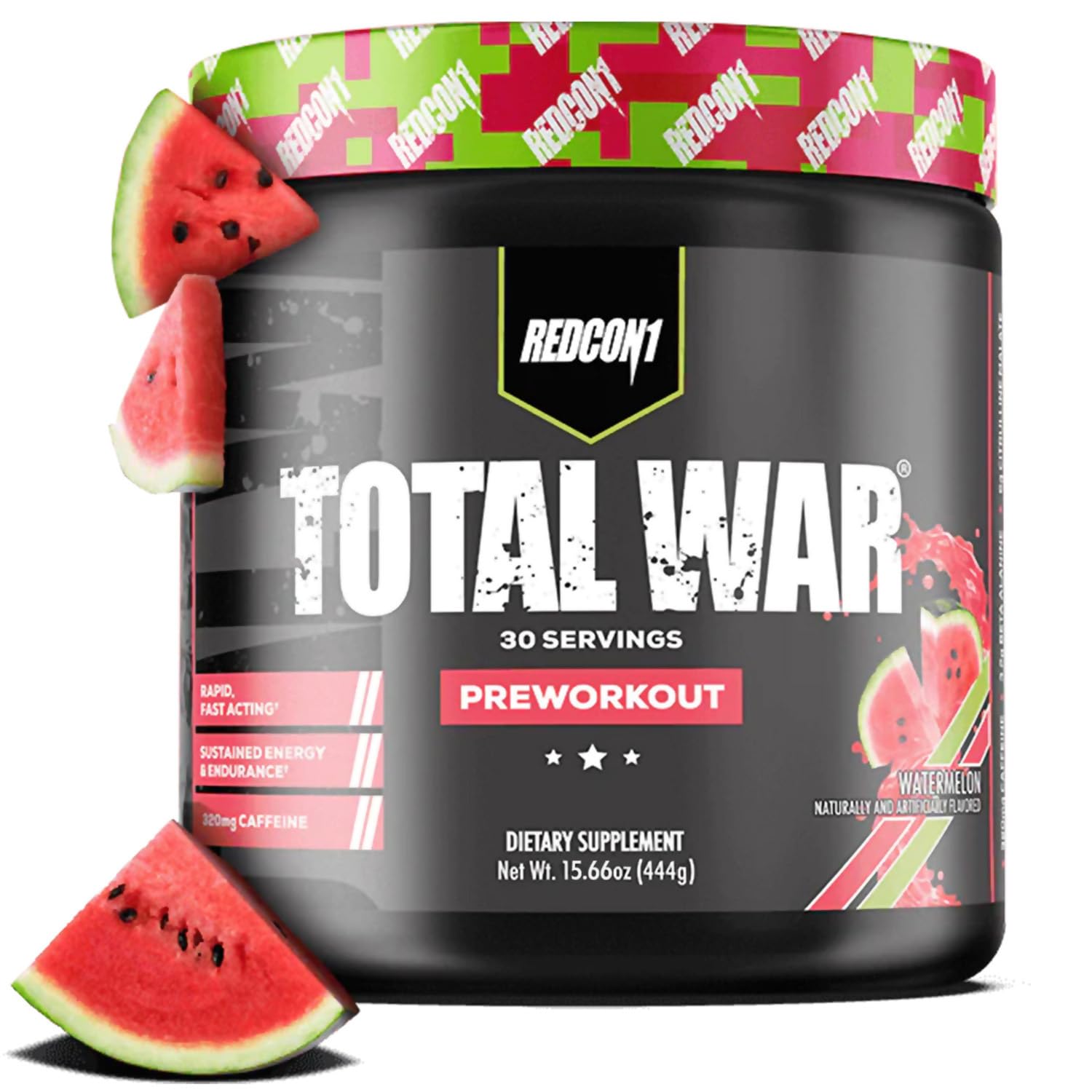 REDCON1 Total War Pre Workout, Watermelon - L Citrulline, Malic Acid, Green Tea Leaf Extract for Pump Boosting Pre Workout for Women & Men - 3.2g Beta Alanine - dailyvitalstore