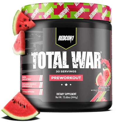 REDCON1 Total War Pre Workout, Watermelon - L Citrulline, Malic Acid, Green Tea Leaf Extract for Pump Boosting Pre Workout for Women & Men - 3.2g Beta Alanine - dailyvitalstore