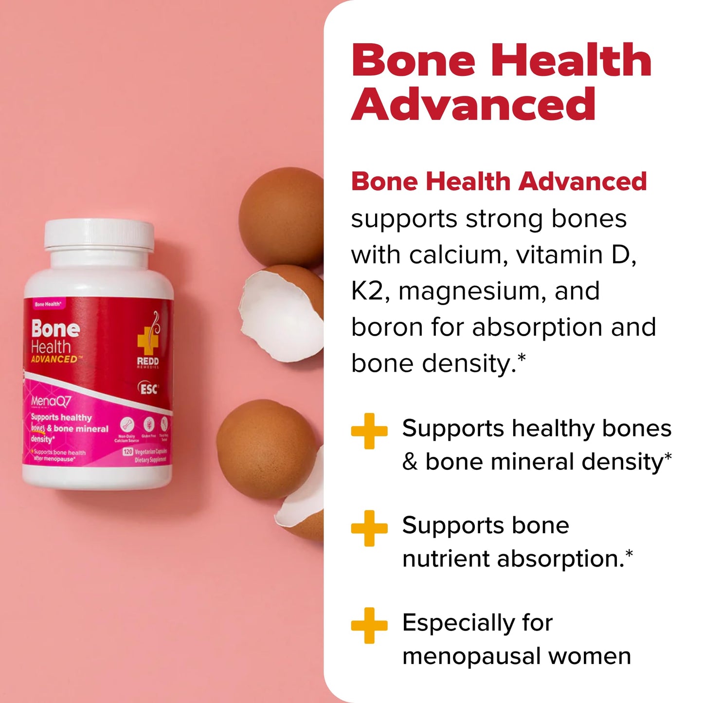 Redd Remedies, Bone Health Advanced, Vitamin D3 and Calcium for Strong Bone Support, 120 Vegetarian Capsules - dailyvitalstore