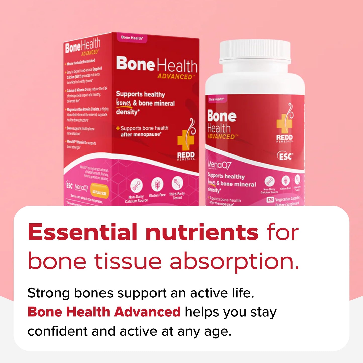 Redd Remedies, Bone Health Advanced, Vitamin D3 and Calcium for Strong Bone Support, 120 Vegetarian Capsules - dailyvitalstore